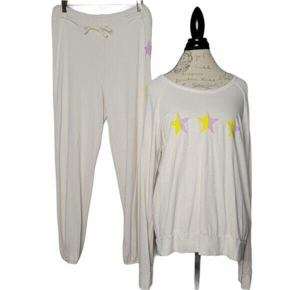 Sundry Cream Multicolor Star Graphic Women's Lounge Wear Set NEW Women's Large - Picture 1 of 12